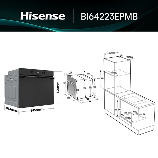 Forno Elétrico HISENSE BI64223EPMB | 77L, Pirolítico, A++
