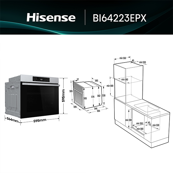 Forno HISENSE BI64223EPX | 77L, Pirolítico, A++
