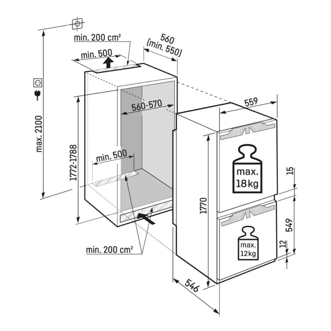 Combinado Encastre Liebherr ICBbi 5152 | 256L, Classe B, 177cm