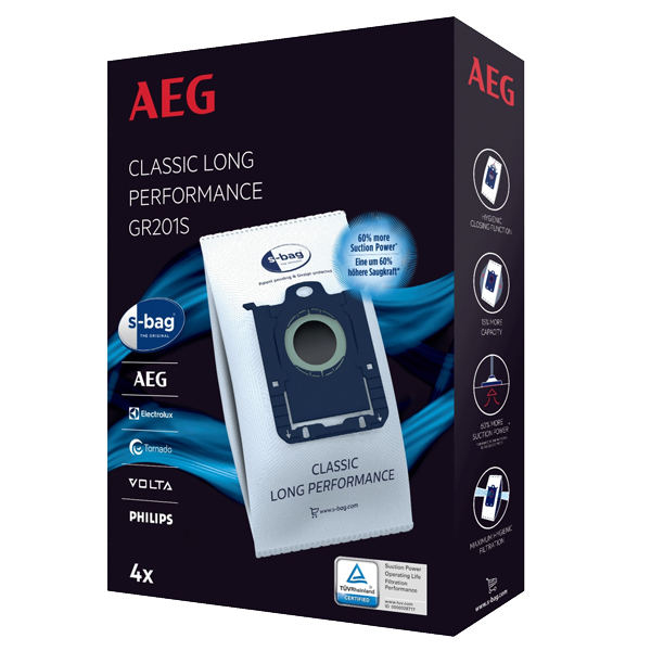 Sacos para Aspirador AEG GR201S | S-Bag, Pack 4 sacos, Compatível VX9
