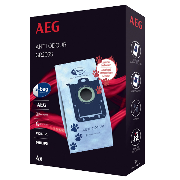 Sacos para Aspirador AEG Gr203s | S-Bag Anti-Odour, Pack 4 sacos