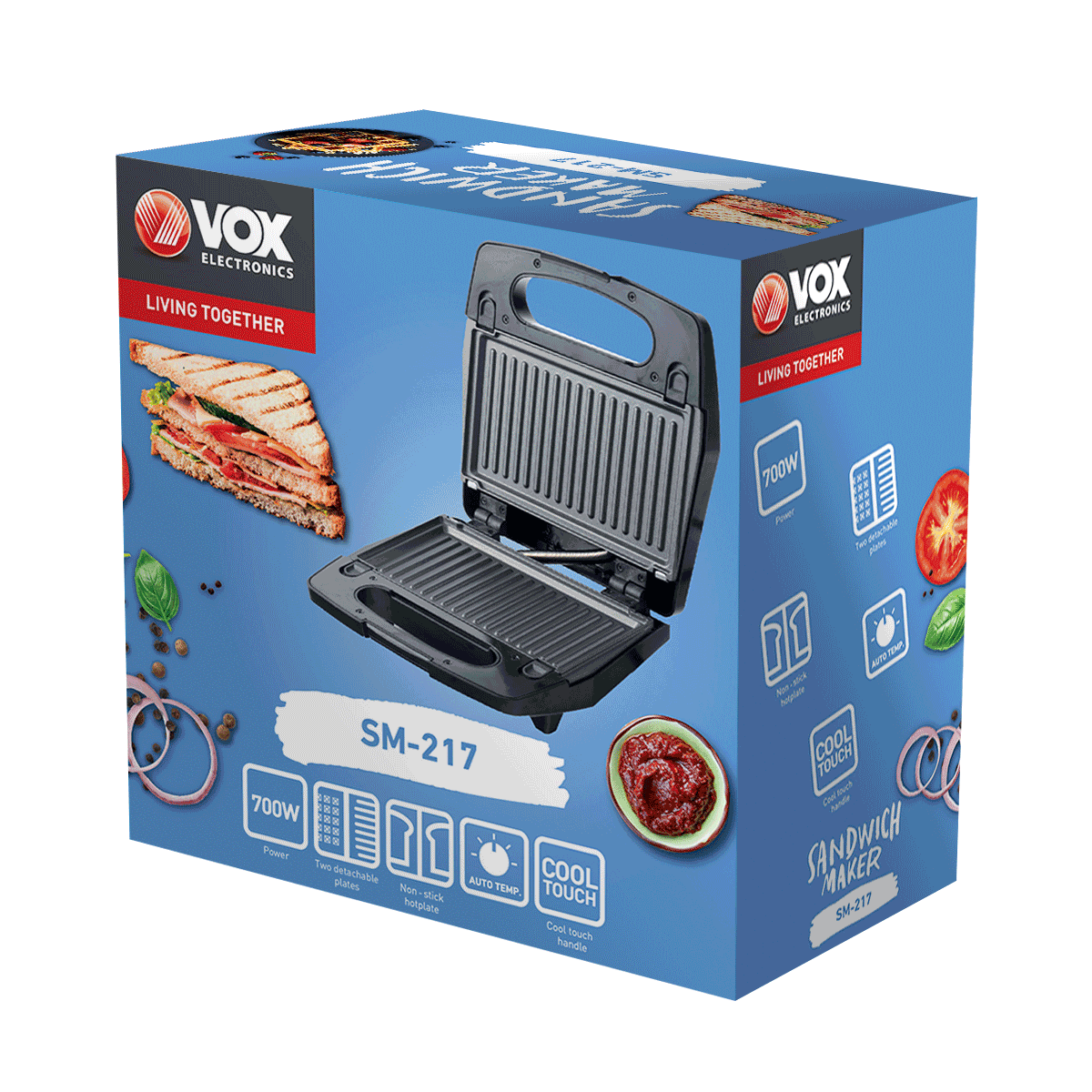 Sandwicheira Vox SM217 | 700W, placas removíveis, aquecimento rápido