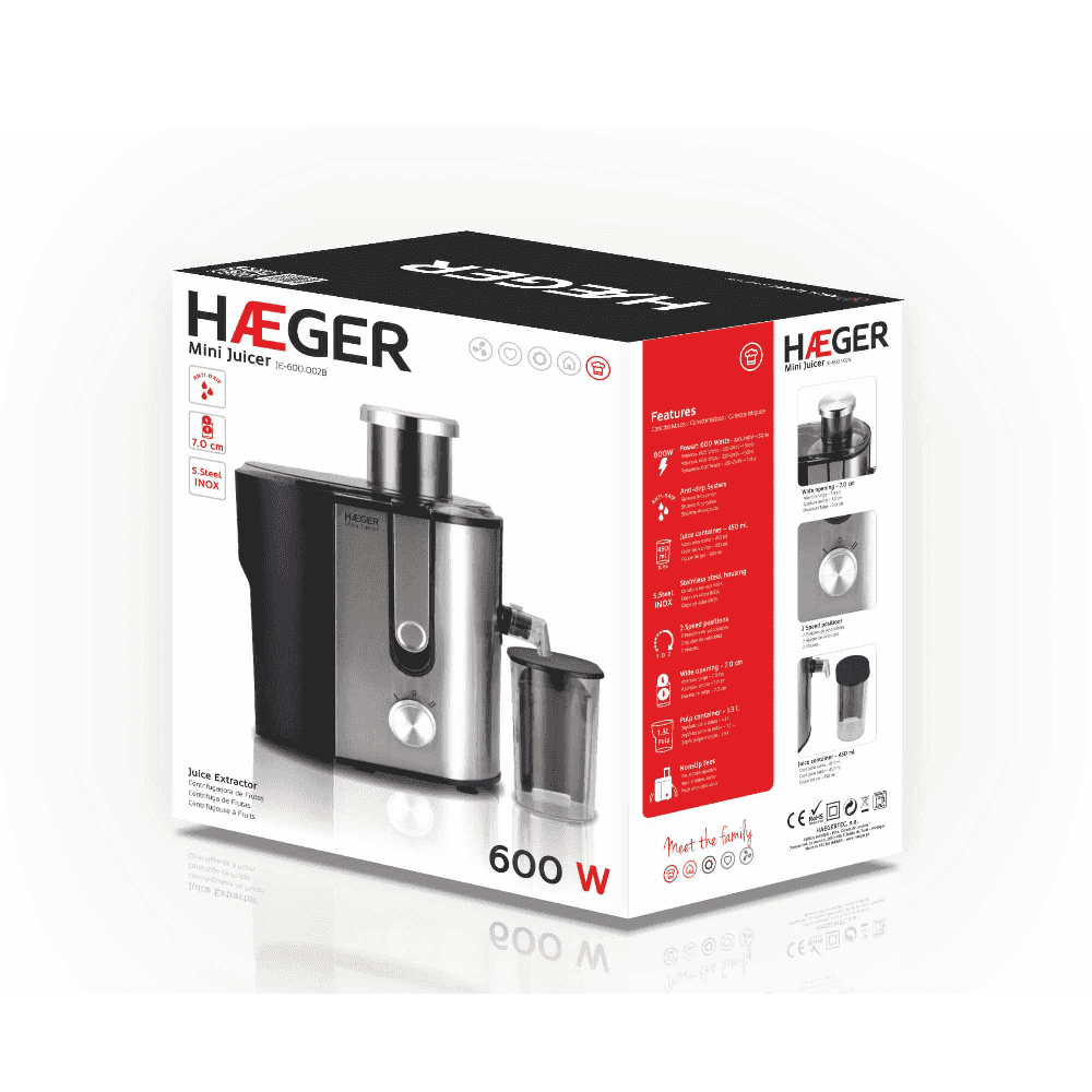 Centrifugadora Haeger Mini Juicer | 600W, 2 Velocidades, Reservatório 0.45L