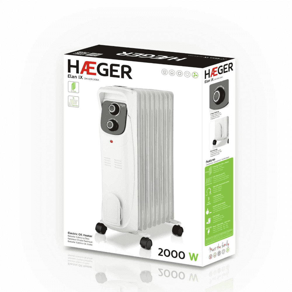 Aquecedor a Óleo Haeger Elan IX | 9 Finos, 2000W, 3 Níveis de Calor