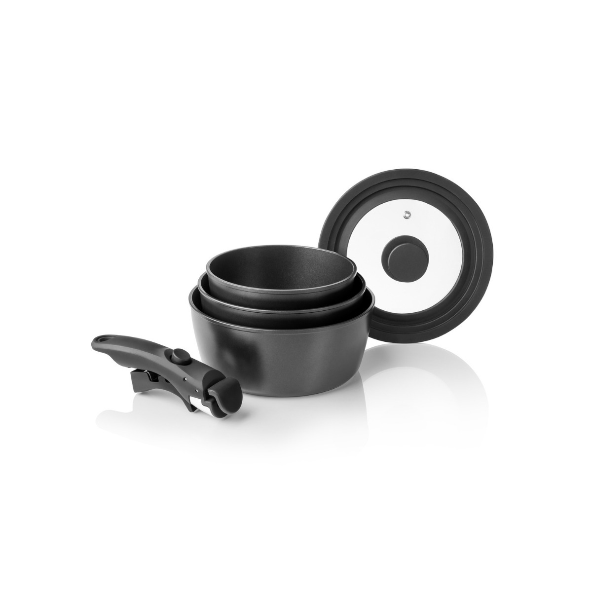 Panelas HAEGER Easy Fit Pots | 5 Peças, Pega Amovível