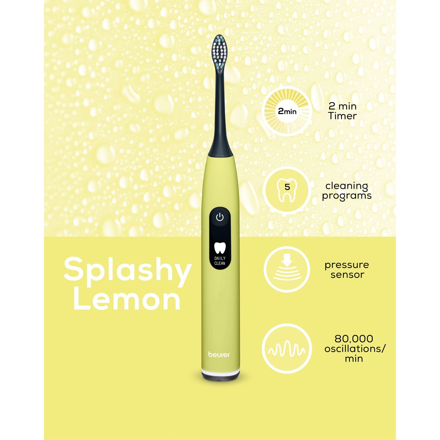 Escova de Dentes Sónica Beurer SC50 Splashy Lemon | 22 dias bateria