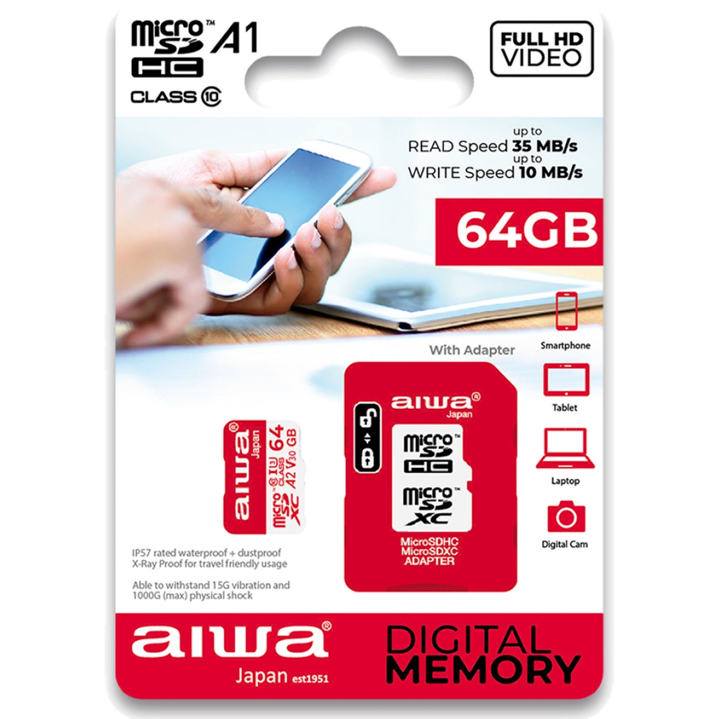 Cartão Micro SD AIWA MSDC10 64GB | 64GB, A1, IP57