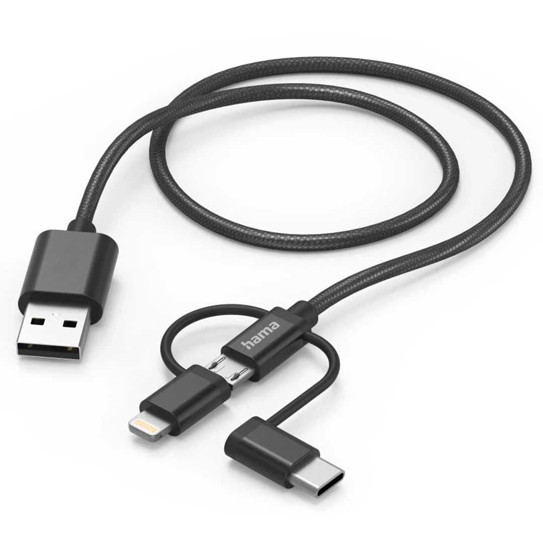 Cabo Hama Multi 3 em 1 | USB-A, Micro-USB, USB-C, Lightning, 1.5m