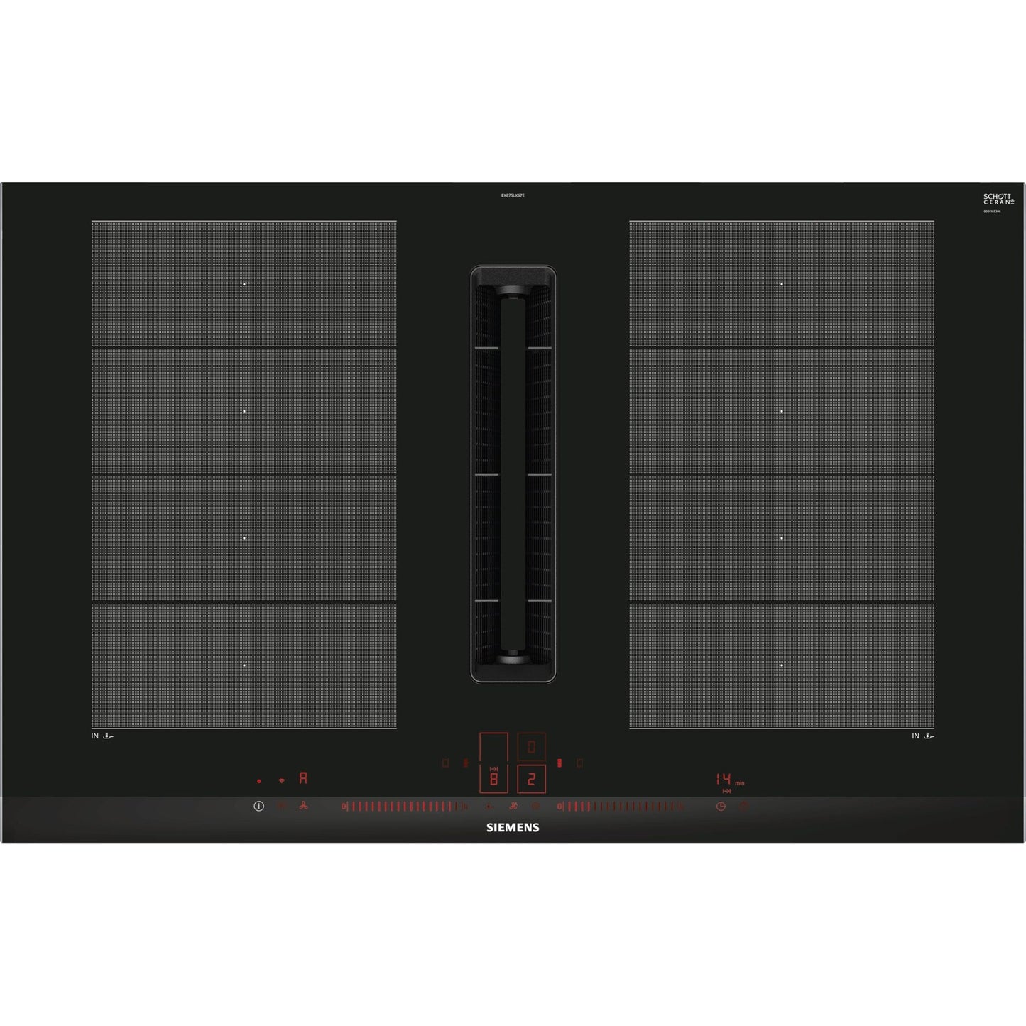 Siemens iQ700 EX875LX67E placa Preto, Aço inoxidável Encastre 80 cm Placa com zona de indução 4 zona(s)
