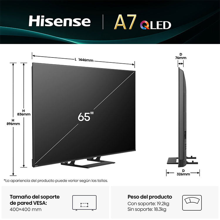TV Hisense 65A7Q | 65", QLED, 4K, VIDAA U9