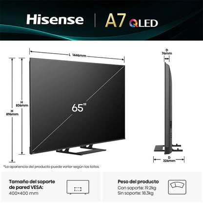 TV Hisense 65A7Q | 65", QLED, 4K, VIDAA U9