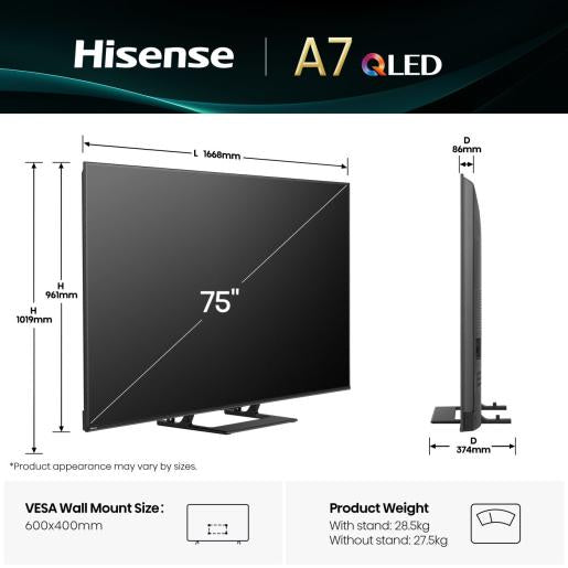 TV Hisense 75A7Q | 75", QLED, 4K