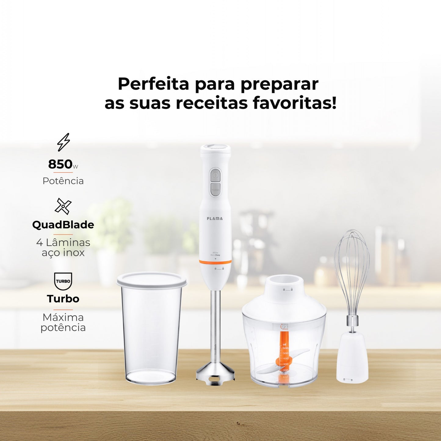 Varinha Mágica FLAMA 2052FL BlendEasy QuadBlade | 850W, 15 Vel.