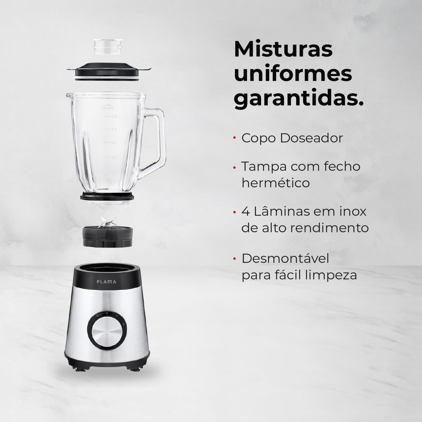Liquidificadora FLAMA 2237FL | 1300W, 1.5L, 2 Velocidades