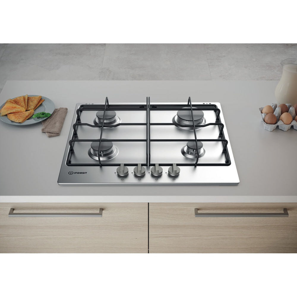 Indesit THP 642 IX/I Preto, Aço inoxidável Encastre 58 cm Gás 4 zona(s)