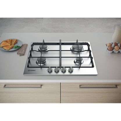 Indesit THP 642 IX/I Preto, Aço inoxidável Encastre 58 cm Gás 4 zona(s)