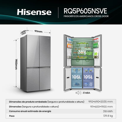 Frigorífico Americano Hisense RQ5P605NSVE | 591L, No Frost, Classe E