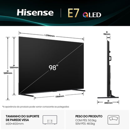 TV QLED HISENSE 98E7Q | 98", 4K, VIDAA U8.5