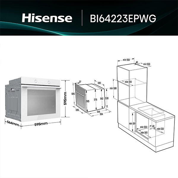 Forno HISENSE BI64223EPWG | 77L, Pirolítico, A++