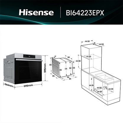 Forno HISENSE BI64223EPX | 77L, Pirolítico, A++