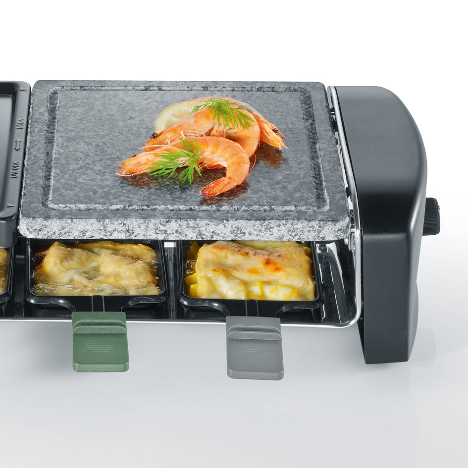 Grelhador Raclette Severin RG 9645 | Pedra natural, 1400W, 8 recipientes