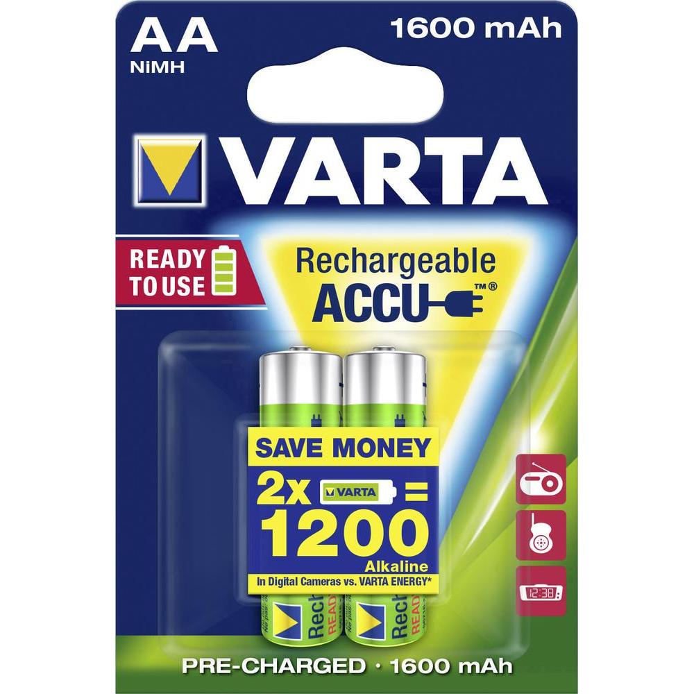 Pilha Recarregável VARTA AA 1600mAh | Ni-MH, Blister 2 Unidades