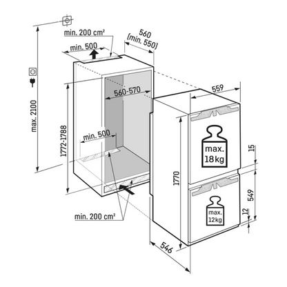 Combinado Encastre Liebherr ICBbi 5152 | 256L, Classe B, 177cm