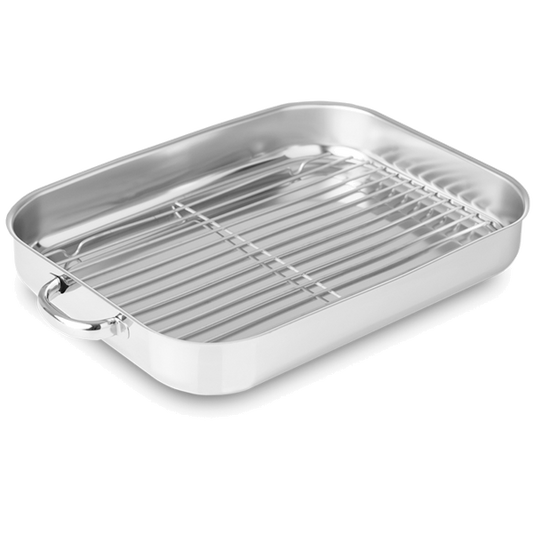 Tabuleiro Silampos com asas e grelha 36x27 cm | Aço inoxidável polido