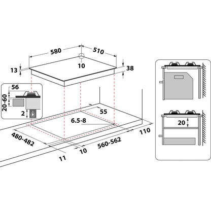 Indesit THP 642 IX/I Preto, Aço inoxidável Encastre 58 cm Gás 4 zona(s)