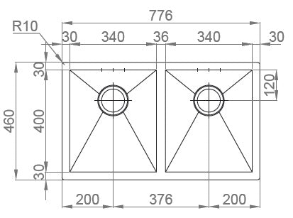 Cuba Escovada Rodi Box Line 75 | 776x460mm, 200mm, Escovado