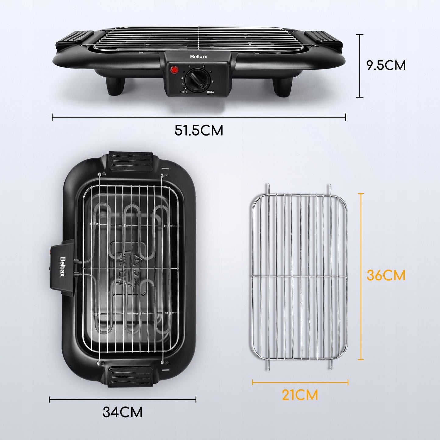 Grelhador Beltax BBQ 3620 | 2000W, Termostato, Interior/Exterior