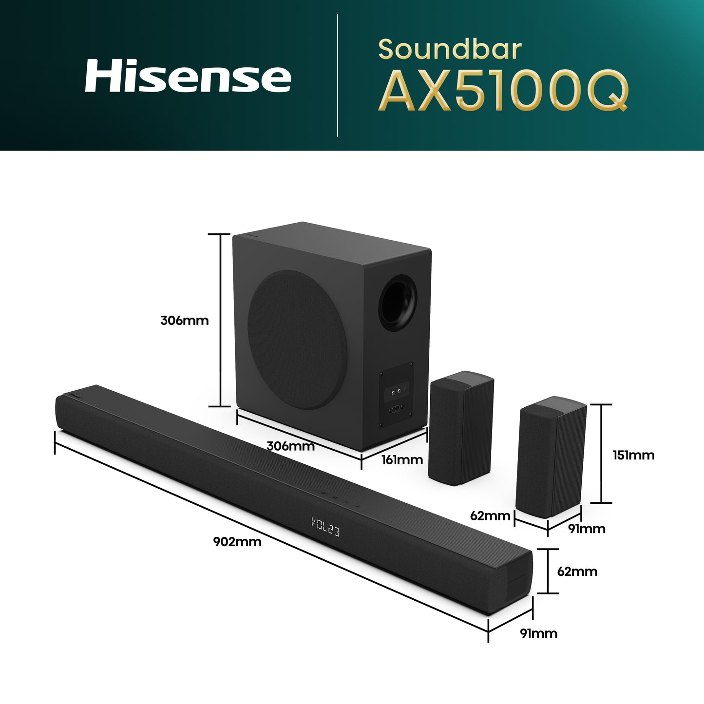 Soundbar Hisense Ax5100q | 5.1, 580W, Bluetooth 5.3