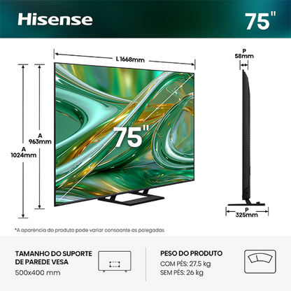 TV HISENSE 75E8S | 75", Mini LED, 4K, 144Hz