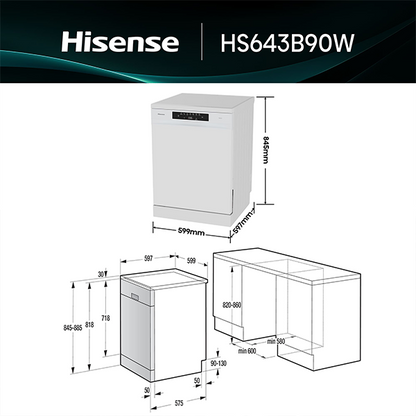 Máquina de Lavar Loiça HISENSE HS643B90W | 15 talheres, Classe B