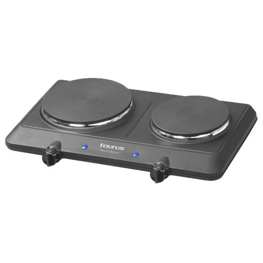 Placa Eléctrica Taurus Volcano Duo | 1500W, 2 Zonas, Aço Inoxidável, Preto