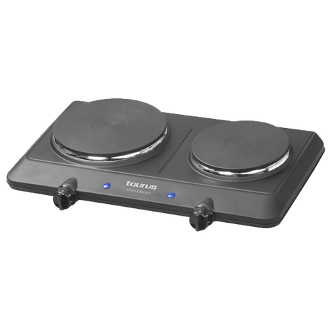 Placa Eléctrica Taurus Volcano Duo | 1500W, 2 Zonas, Aço Inoxidável, Preto