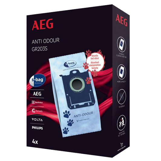 Sacos para Aspirador AEG Gr203s | S-Bag Anti-Odour, Pack 4 sacos