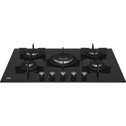 Placa a Gás Beko HILW75222SL | 75cm, 5 queimadores, Wok 5kW, vidro preto