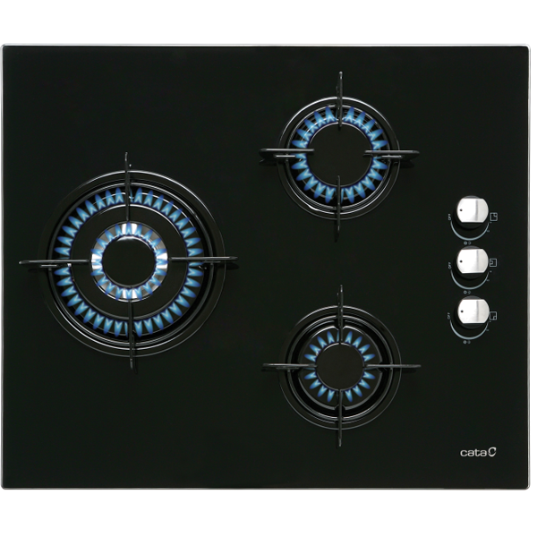 Placa a Gás Cata CI 6021 BK | 3 Queimadores, 60 cm, Vidro Preto