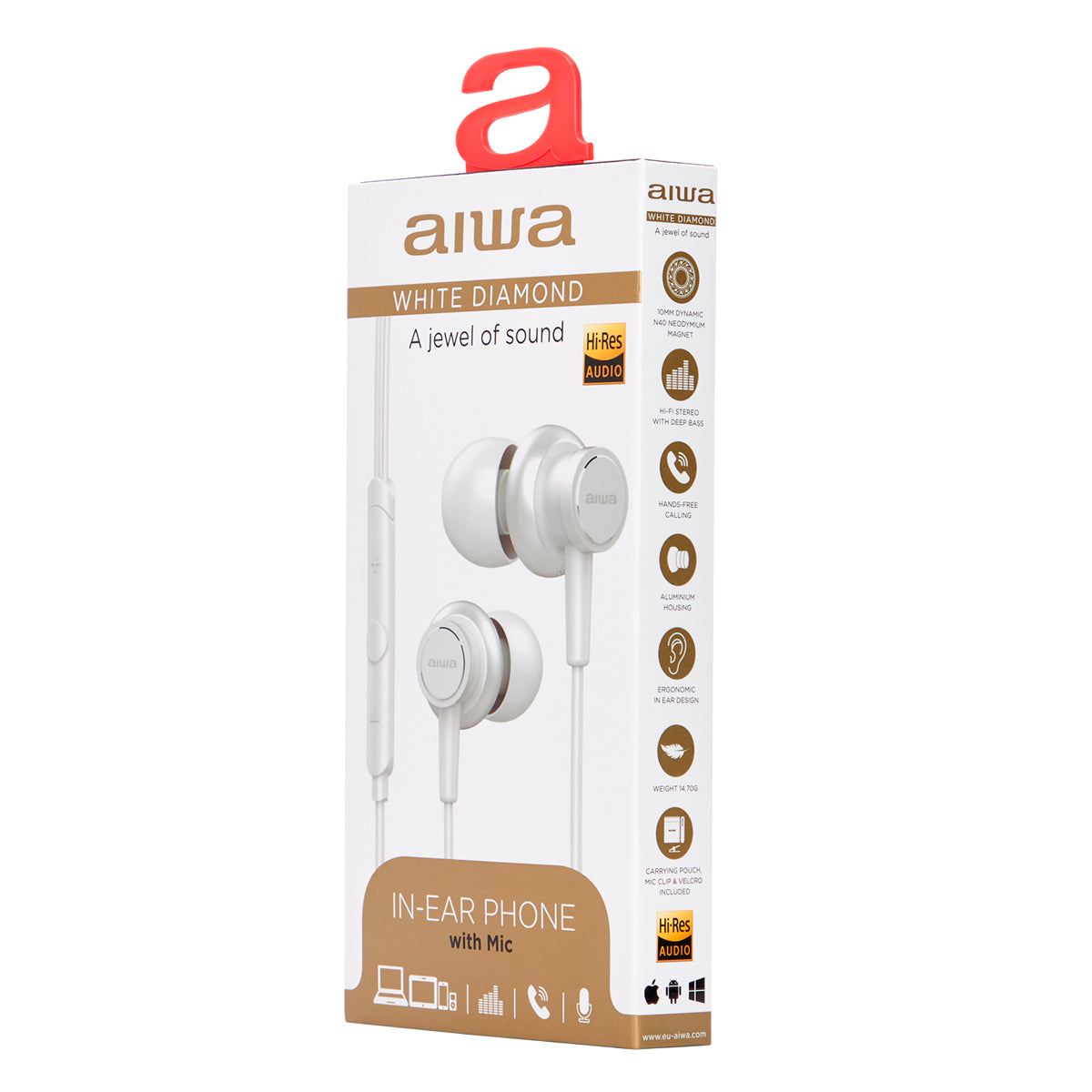 Auriculares AIWA ESTM500WT | 10Hz-40kHz, Microfone, 10mm