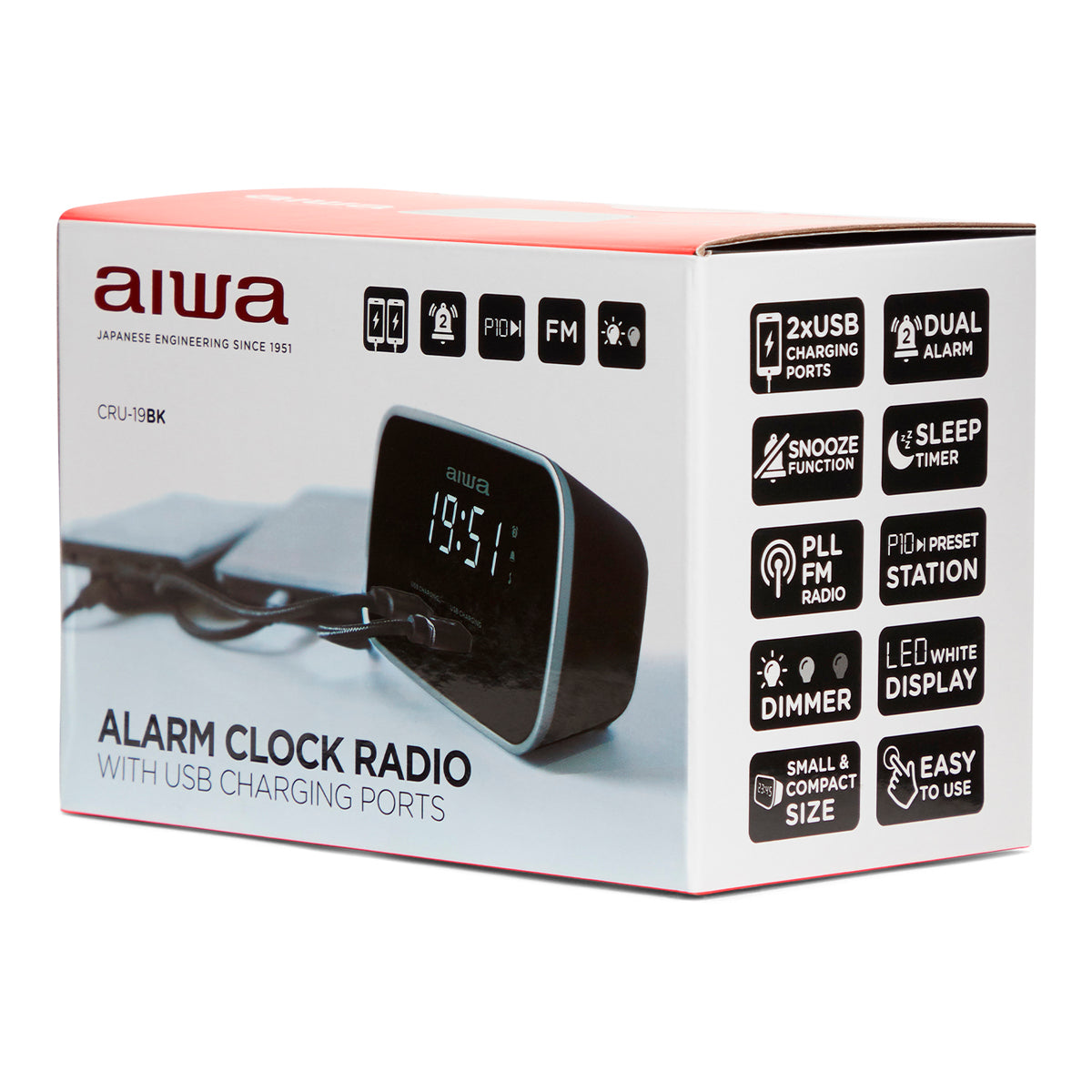 Rádio AIWA CRU19BK | USB, FM, Sleep