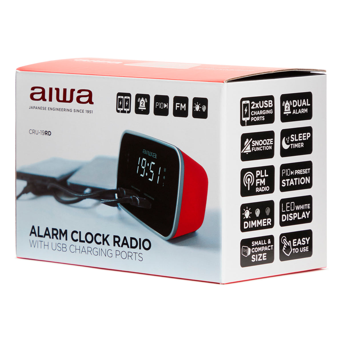 Rádio AIWA CRU19RD | USB, FM, Alarme duplo