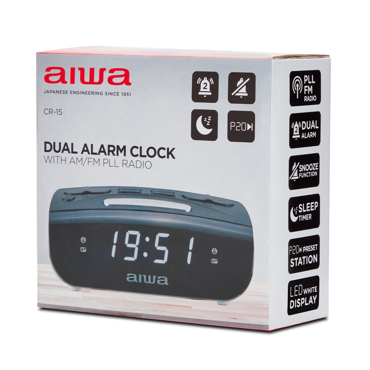 Rádio Despertador AIWA CR15 | LED, AM/FM, Sleep/Snooze