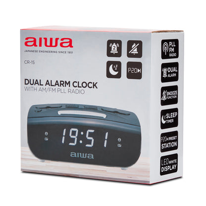 Rádio Despertador AIWA CR15 | LED, AM/FM, Sleep/Snooze