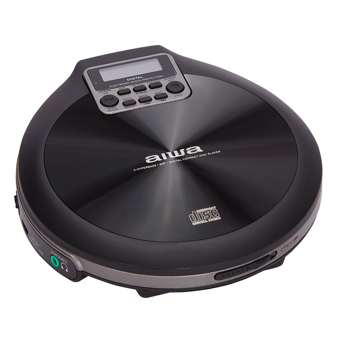 Leitor CD Portátil Aiwa PCD810BK | Anti-choque 120s, USB, Display LCD