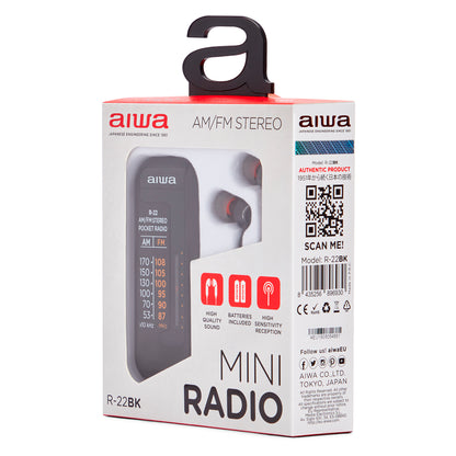 Rádio de Bolso AIWA R22BK | AM/FM, Auscultadores, Clip cinto