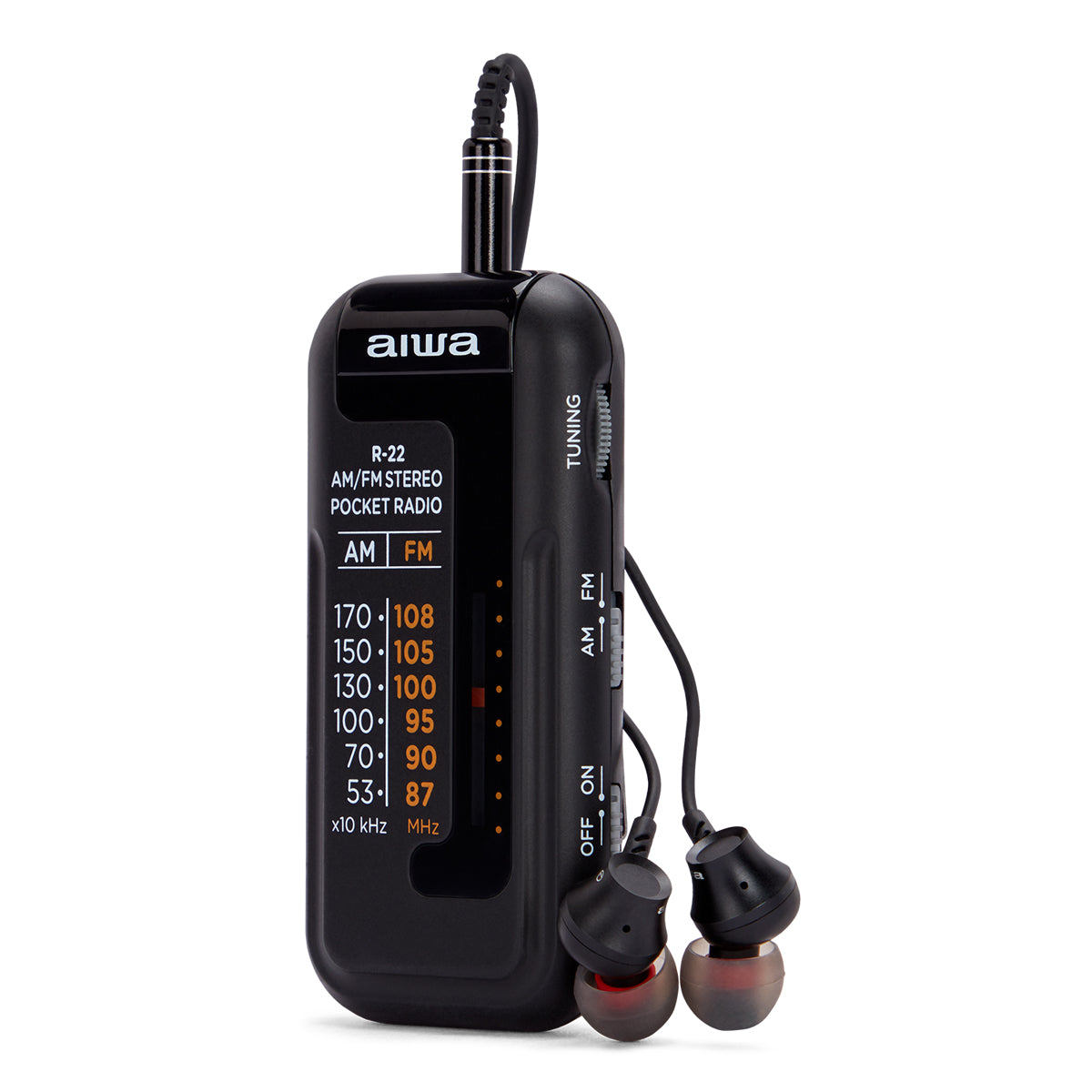 Rádio de Bolso AIWA R22BK | AM/FM, Auscultadores, Clip cinto