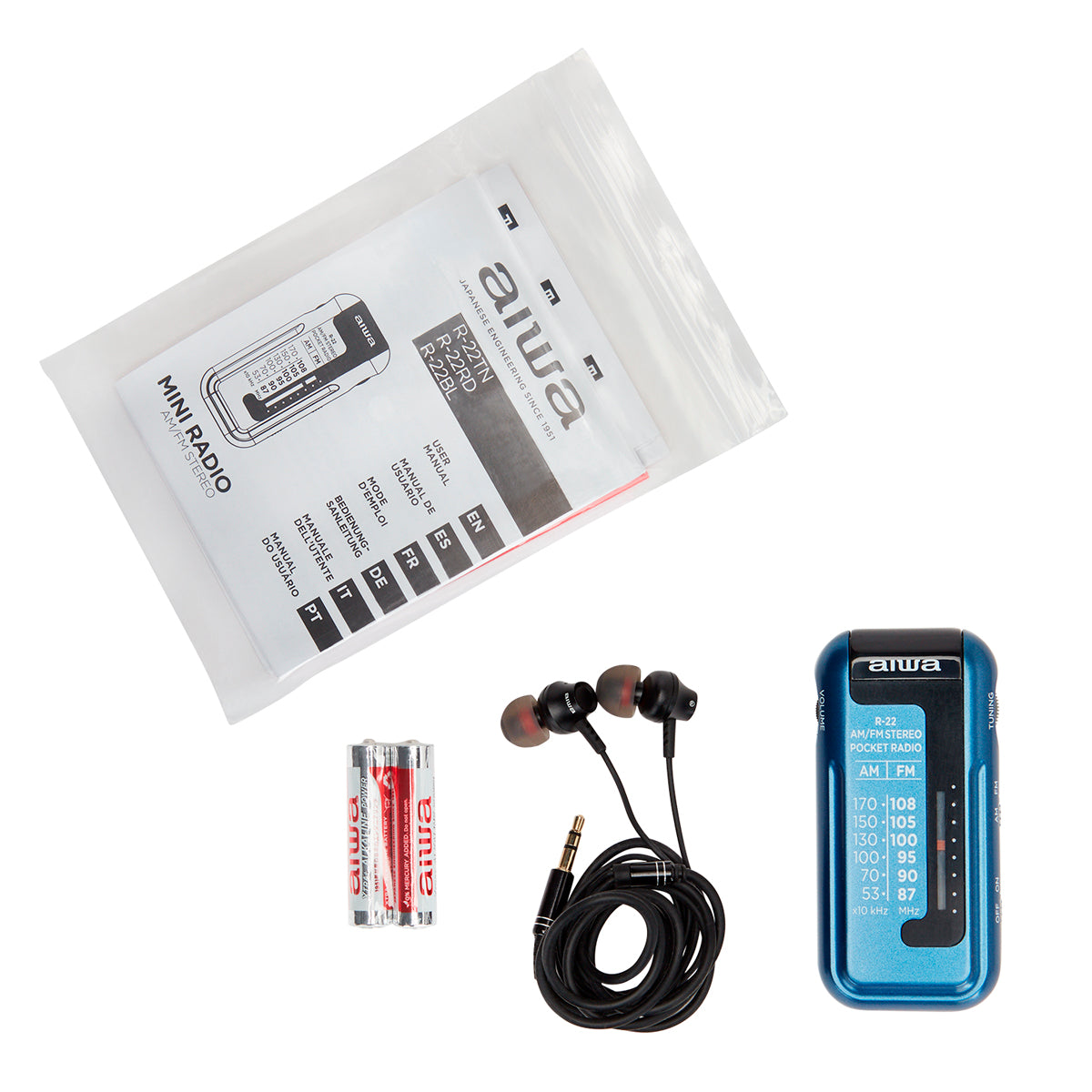 Rádio de Bolso Aiwa R22BL | AM/FM, Auscultadores, Pilhas AAA