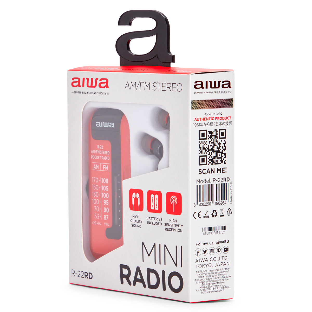 Rádio de Bolso Aiwa R22RD | AM/FM, Saída 3.5mm, Pilhas AAA