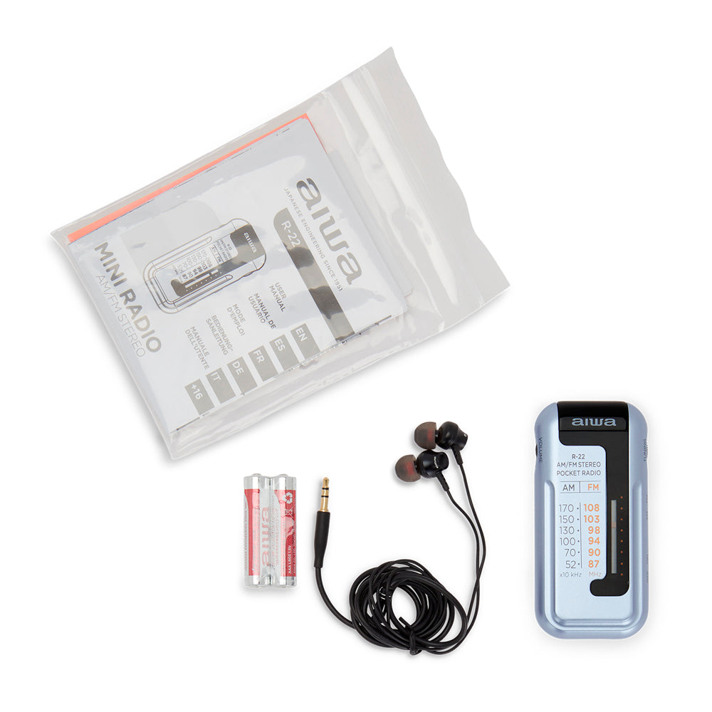 Rádio de Bolso Aiwa R22SL | AM/FM, Auscultadores, Pilhas AAA